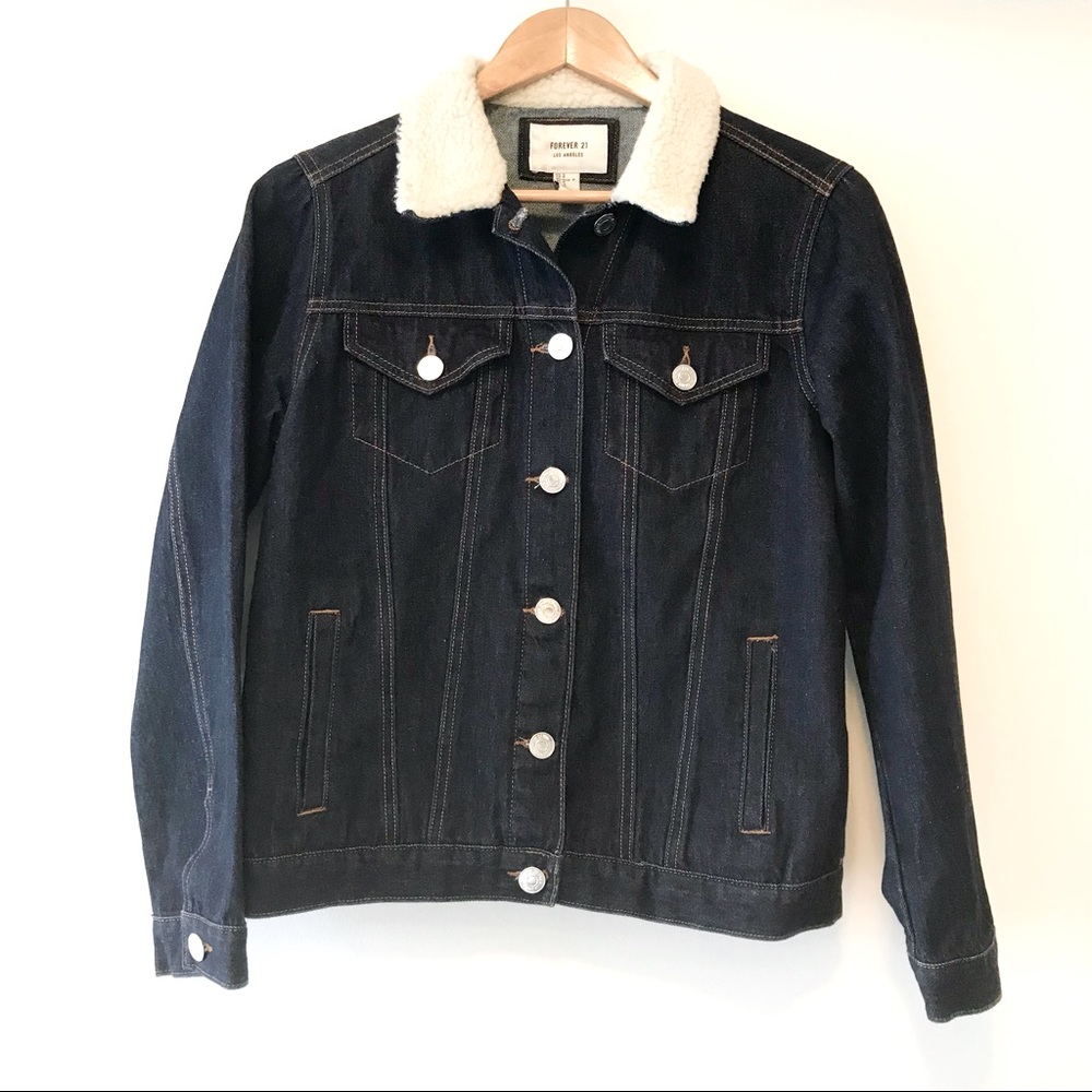 Denim jacket with faux fur collar